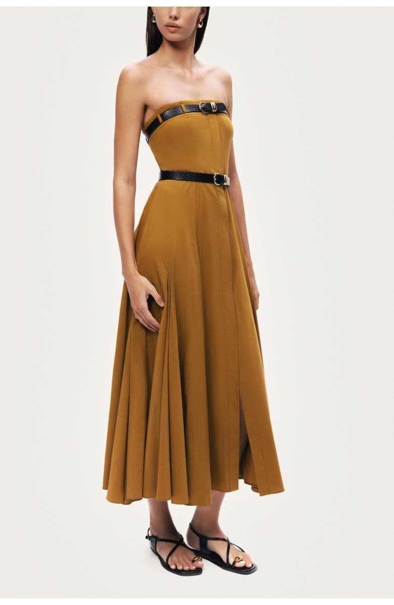 Nocturne Strapless Double Belted Midi Dress, Alternate, color, Camel