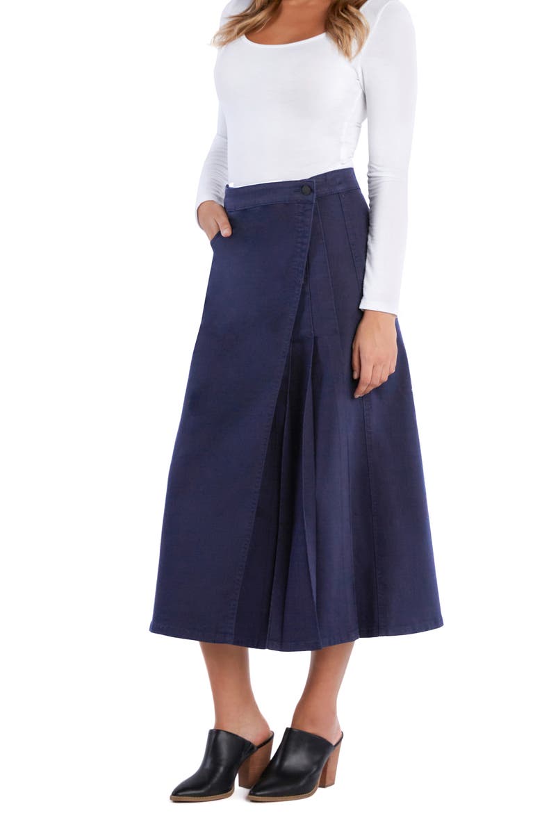 Delphine Side Pleat Denim Maxi Skirt, Alternate, color, DENIM BLACK