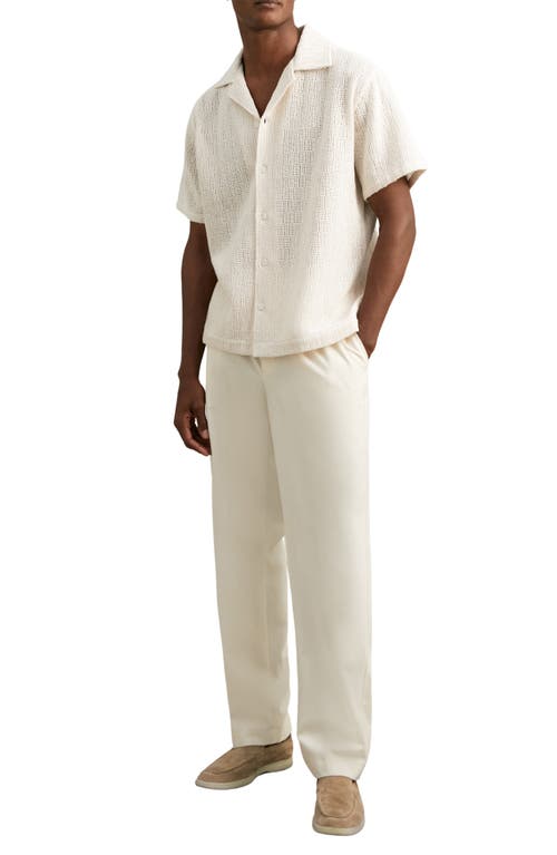 Reiss Leon Crochet Regular Fit Button Down Short Sleeve Cuba Shirt In White