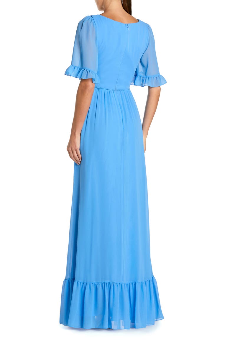 V-Neck Flutter Sleeve Chiffon Faux Wrap Maxi Gown, Alternate, color, Fusion Blue