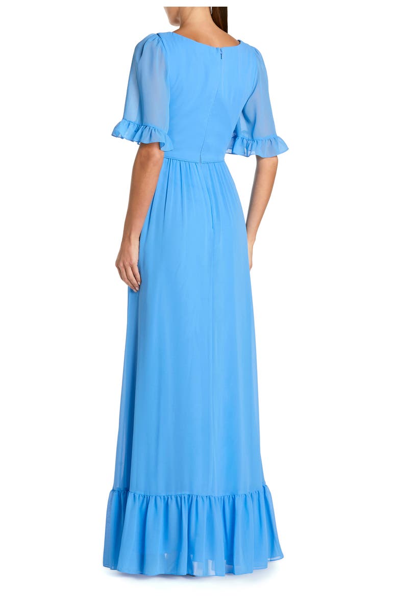 Mac Duggal V-Neck Flutter Sleeve Chiffon Faux Wrap Maxi Gown, Alternate, color, Fusion Blue