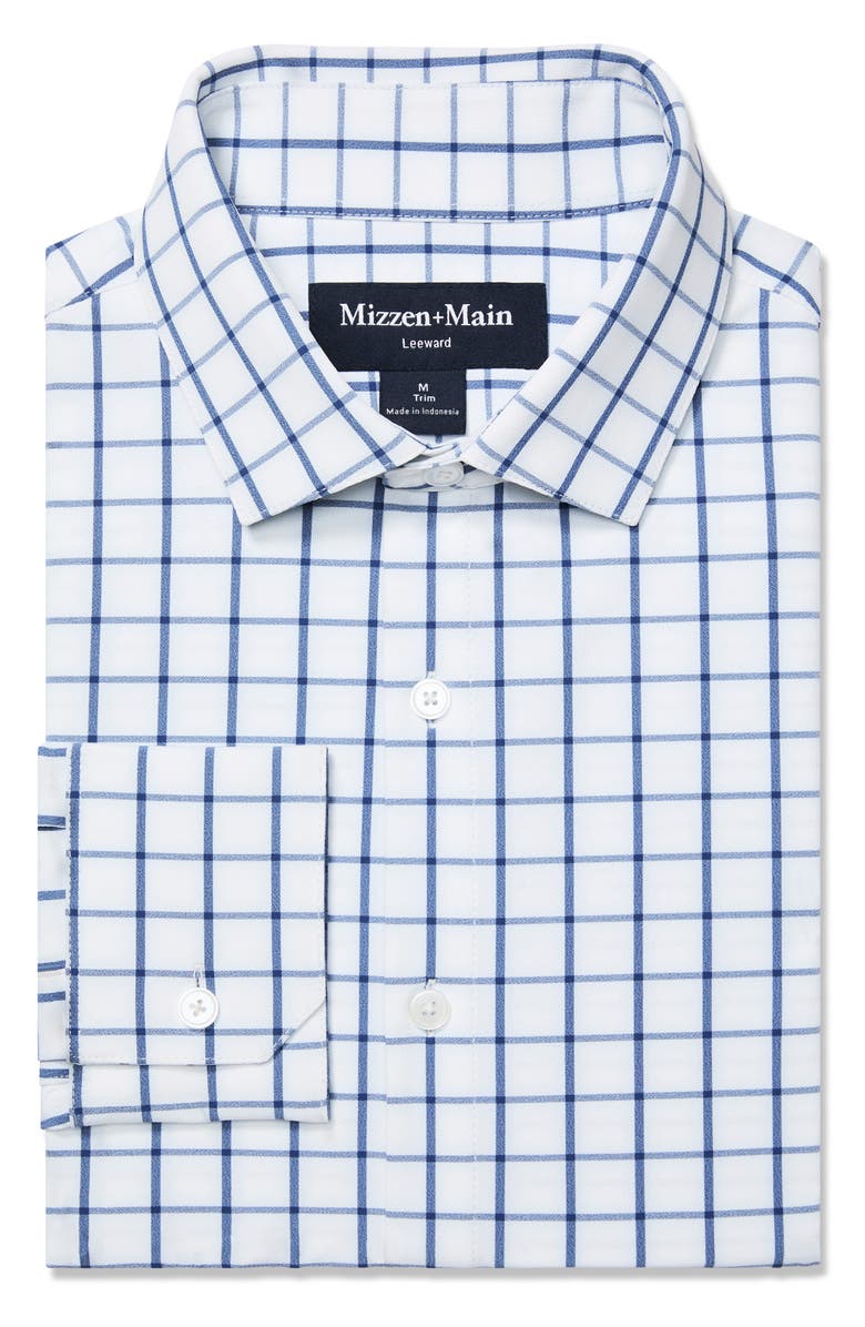 Mizzen+Main Leeward Trim Fit Windowpane Performance Button-Up Shirt, Alternate, color, White Navy Windowpane