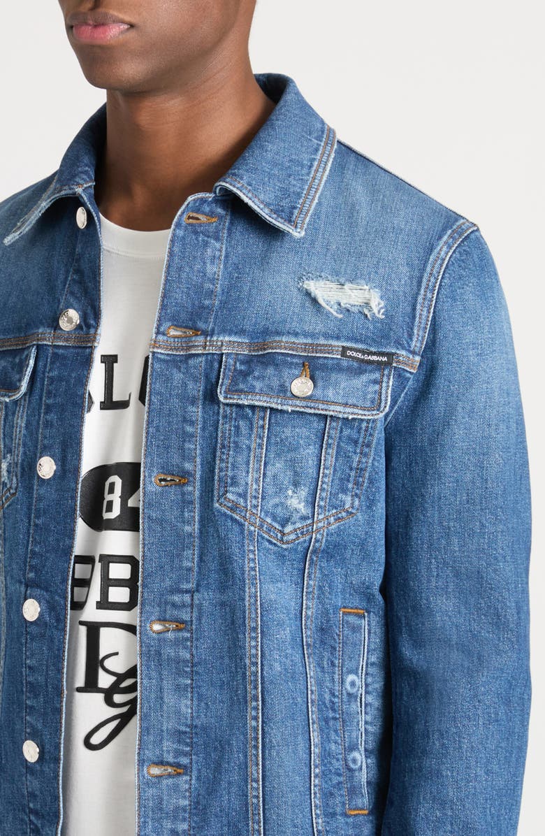 Dolce&Gabbana Distressed Stretch Denim Trucker Jacket, Alternate, color, 