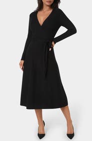 bebe Surplice V-Neck Fit & Flare Sweater Dress