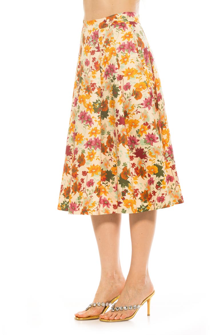 Illia Pleated Midi Skirt, Alternate, color, BEIGE WILDFLOWER