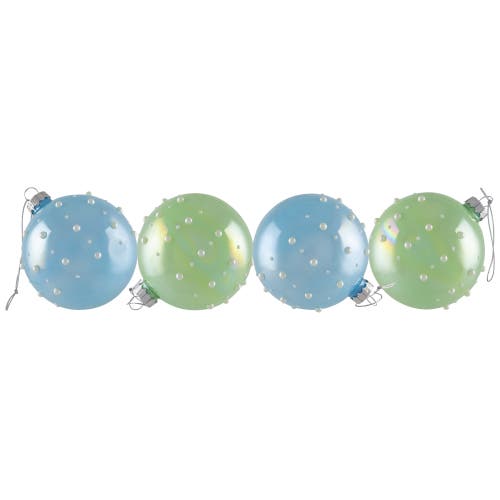 Northlight Shiny Glass Ball Christmas Ornaments With Pearl Drops In Blue