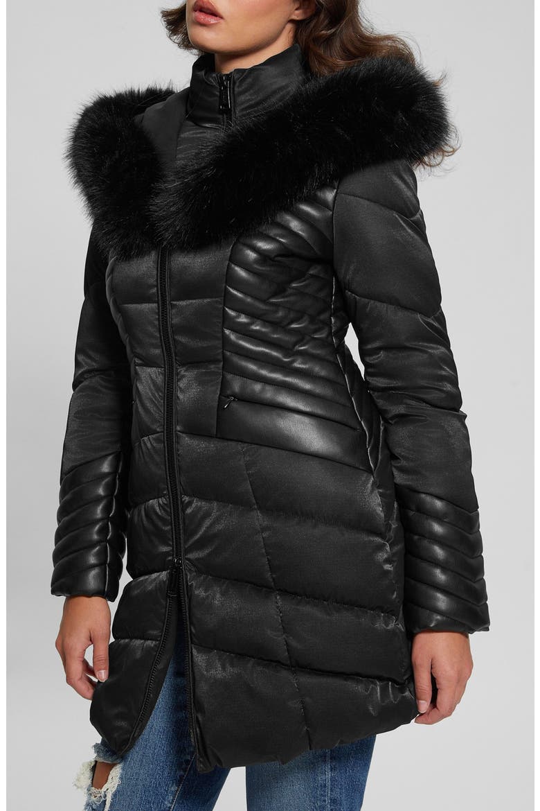 New Oxana Mixed Media Puffer Coat, Alternate, color, BLACK-BLACK