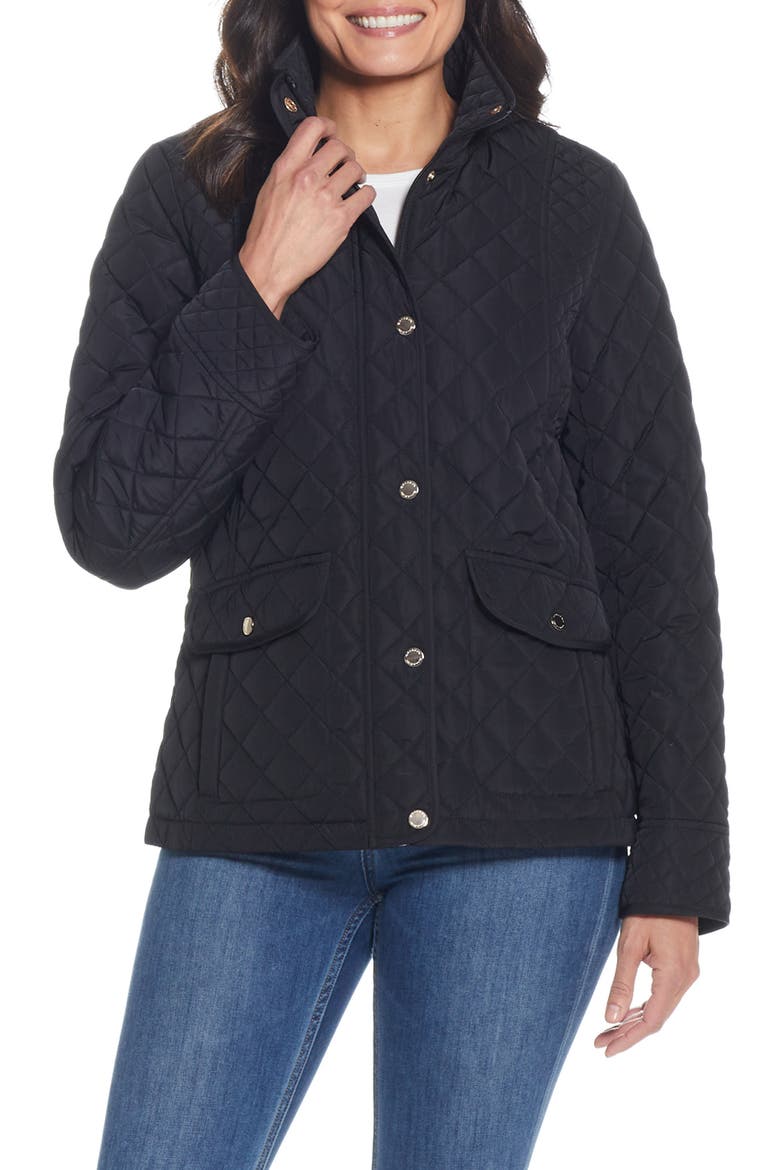Quilted Stand Collar Jacket, Main, color, BLACK