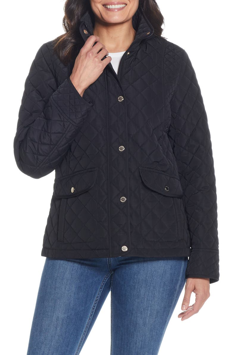 Gallery Quilted Stand Collar Jacket, Main, color, Black