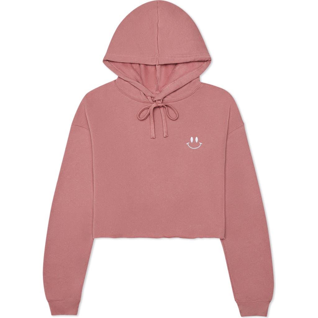 Dalix Smile Face Cropped Hoodie In Mauve
