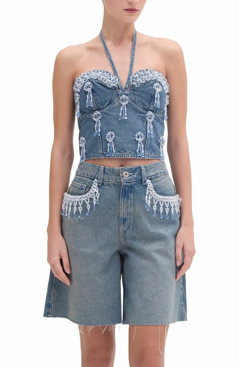 PatBO Nostalgic Sky Beaded Denim Short, Alternate, color, 