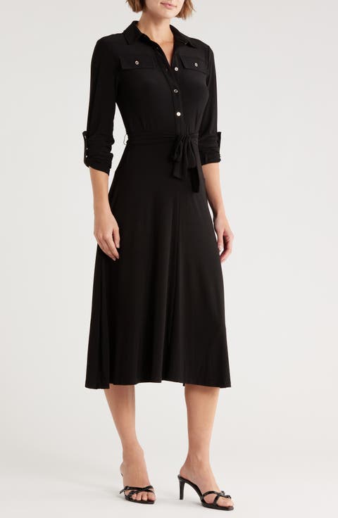 Roll Tab Sleeve Midi Dress