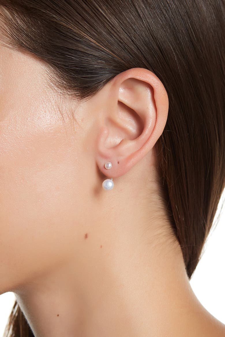 Water Resistant 4-6mm Freshwater Pearl Jacket Earrings, Main, color, WHITE