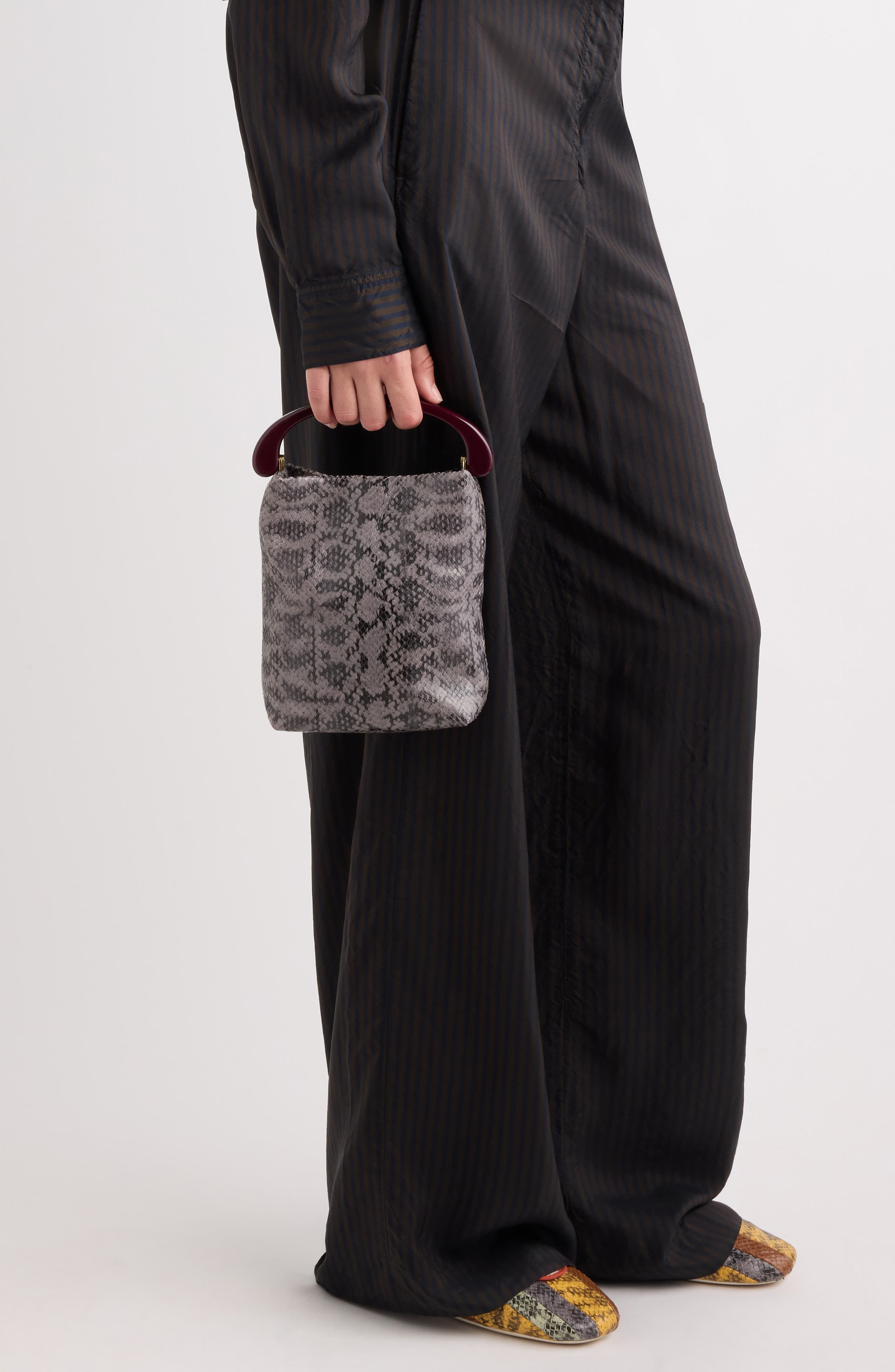 Micro Snakeskin Print Leather Handbag, Alternate, color, TAUPE 811