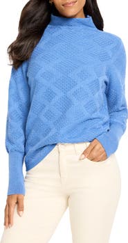 NIC+ZOE Diamond Stitch Funnel Neck Sweater