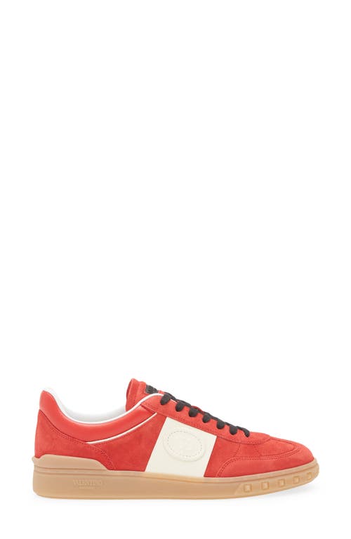 Valentino Garavani Upvillage Low Top Trainer In Split Leather And Calfskin Nappa Leather In Red/coral/ivory