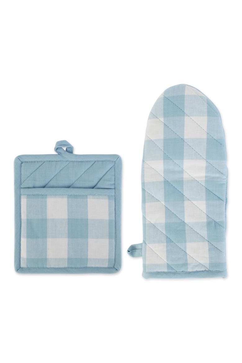 Light Blue Buffalo Check Oven Mitt & Potholder Set, Main, color, Light Blue