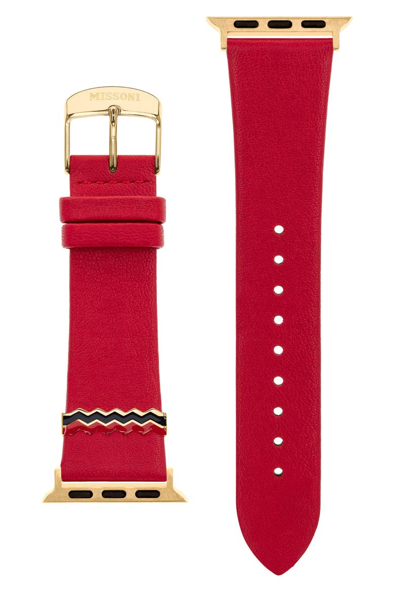 Zigzag 22mm Leather Apple Watch® Watchband, Main, color, RED