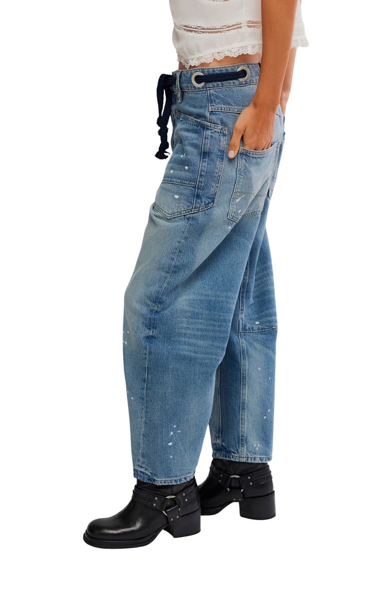 Free People Moxie Low Slung Tie Waist Nonstretch Jeans, Alternate, color, Timeless Blue