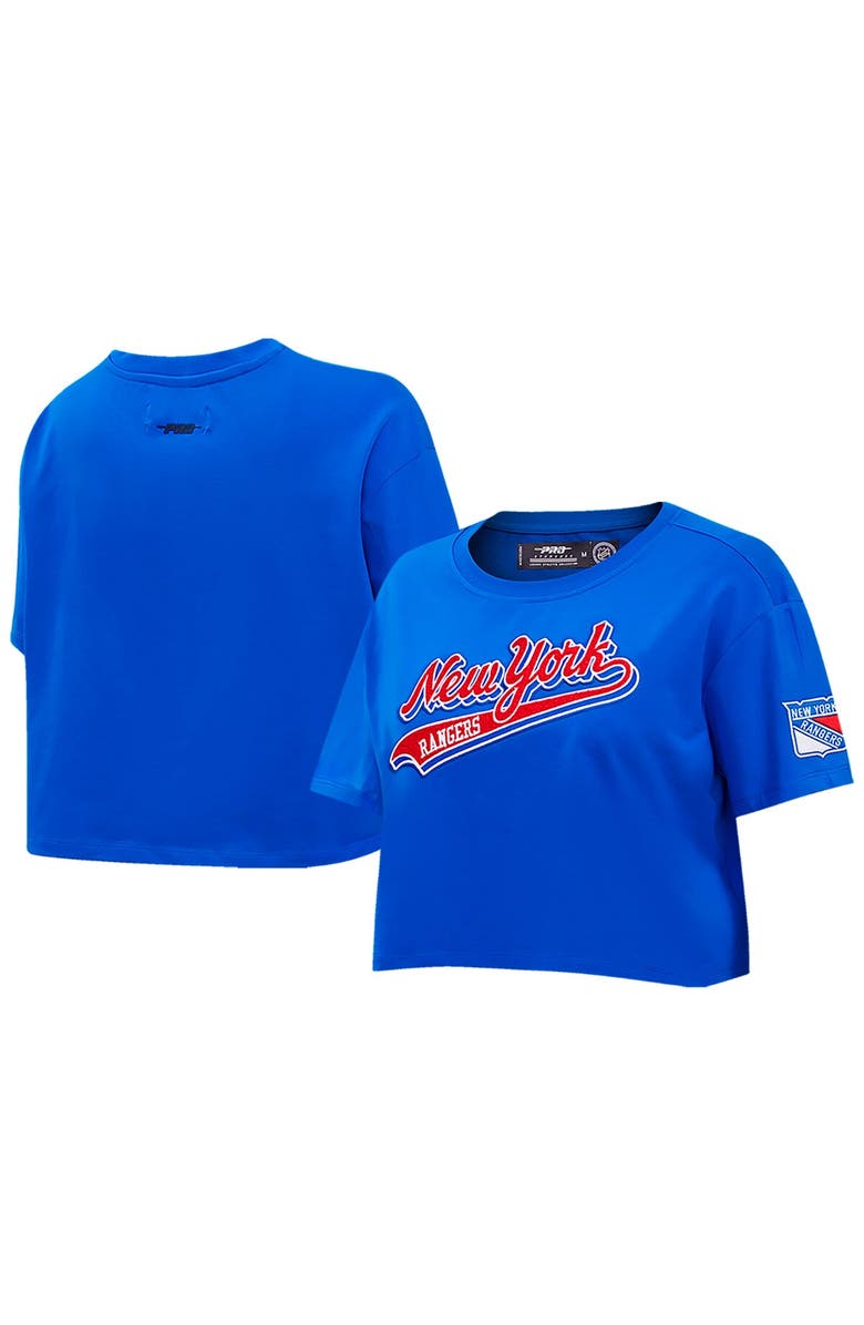 PRO STANDARD Women's Pro Standard Blue New York Rangers Boxy Script Tail Cropped T-Shirt, Main, color, Blue