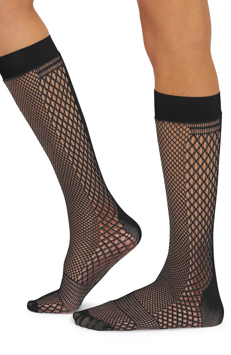 Wolford Fishnet Knee High Socks, Main, color, 