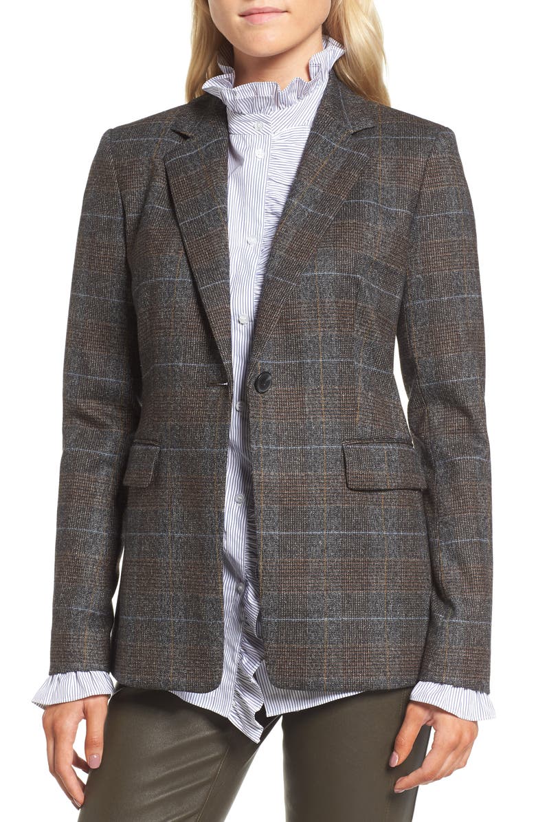 Nordstrom Signature Elbow Patch Plaid Jacket, Main, color, 