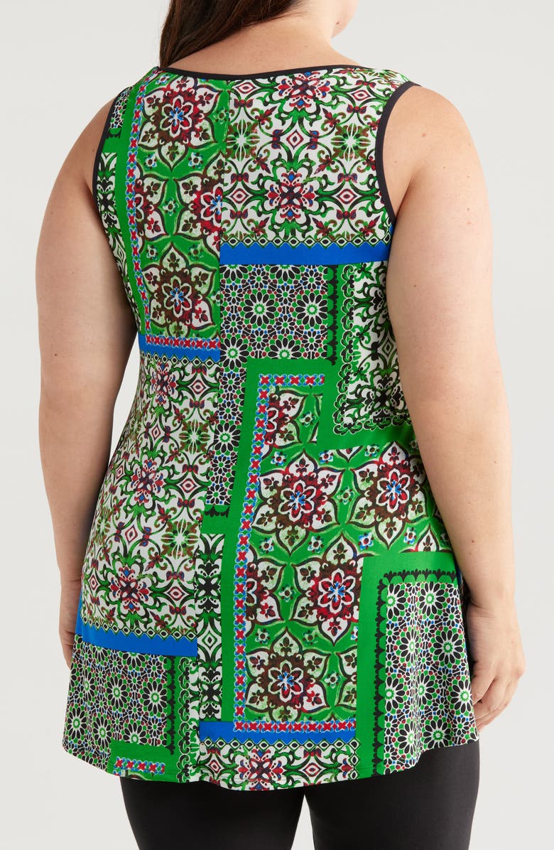 24seven Comfort Apparel MIxed Print Sleeveless Jersey Swing Top, Alternate, color, 