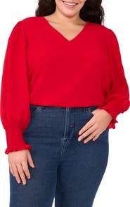 CeCe Smock Cuff Crepe Top