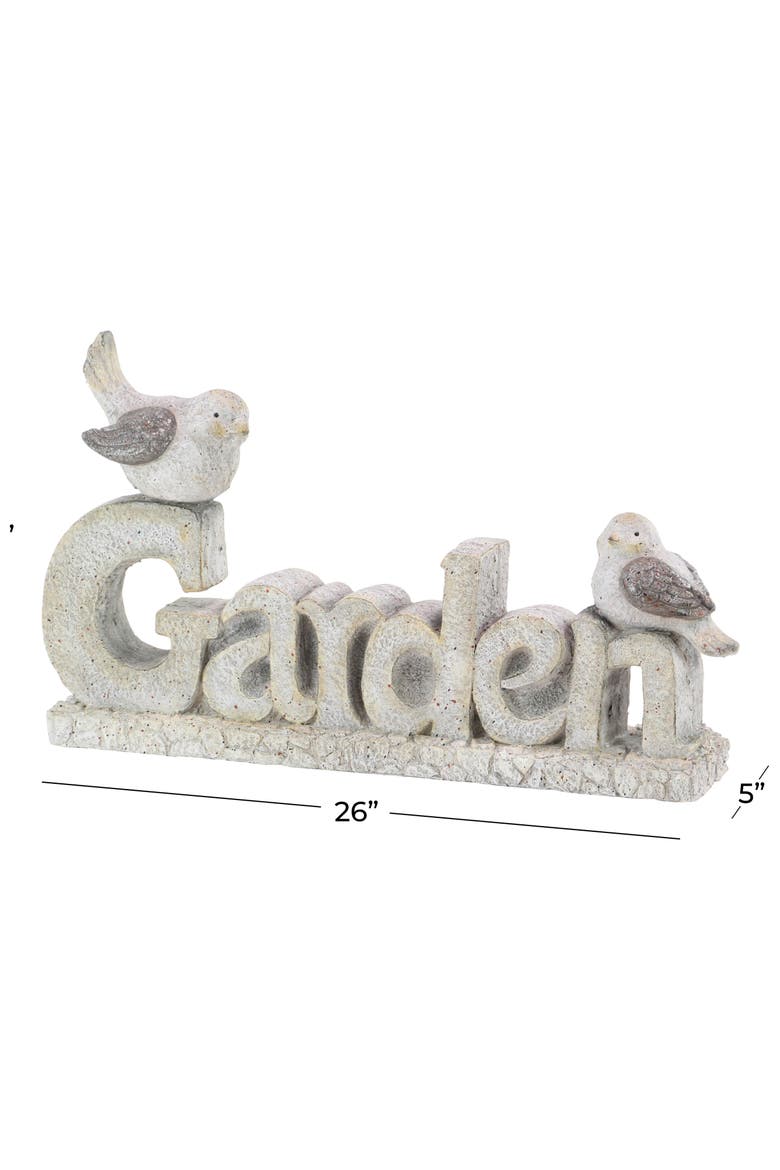White Polystone Indoor & Outdoor Bird Garden Sculpture with Garden Sign, Alternate, color, WHITE