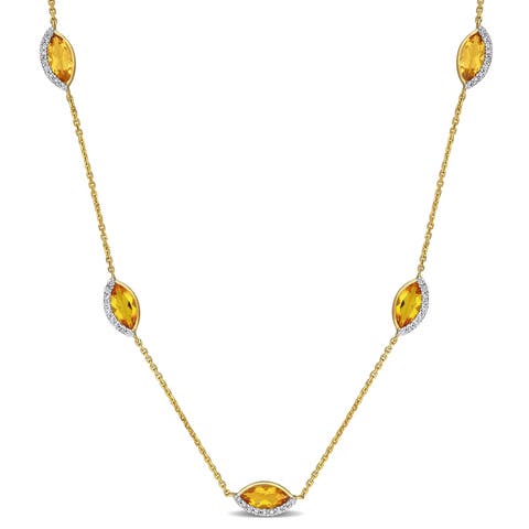 Birthstone & Diamond Station Necklace 14k Gold
