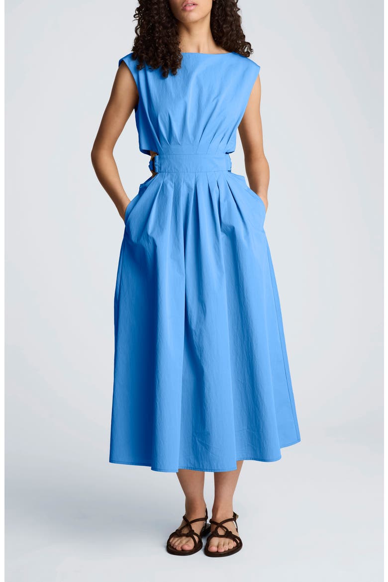 Cutout D-Ring Tie Back Midi Dress, Main, color, LAKE BLUE