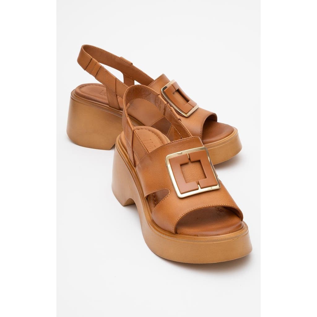 Forever & Always Shoes Lucia Leather Buckle Platform Sandal In Brown