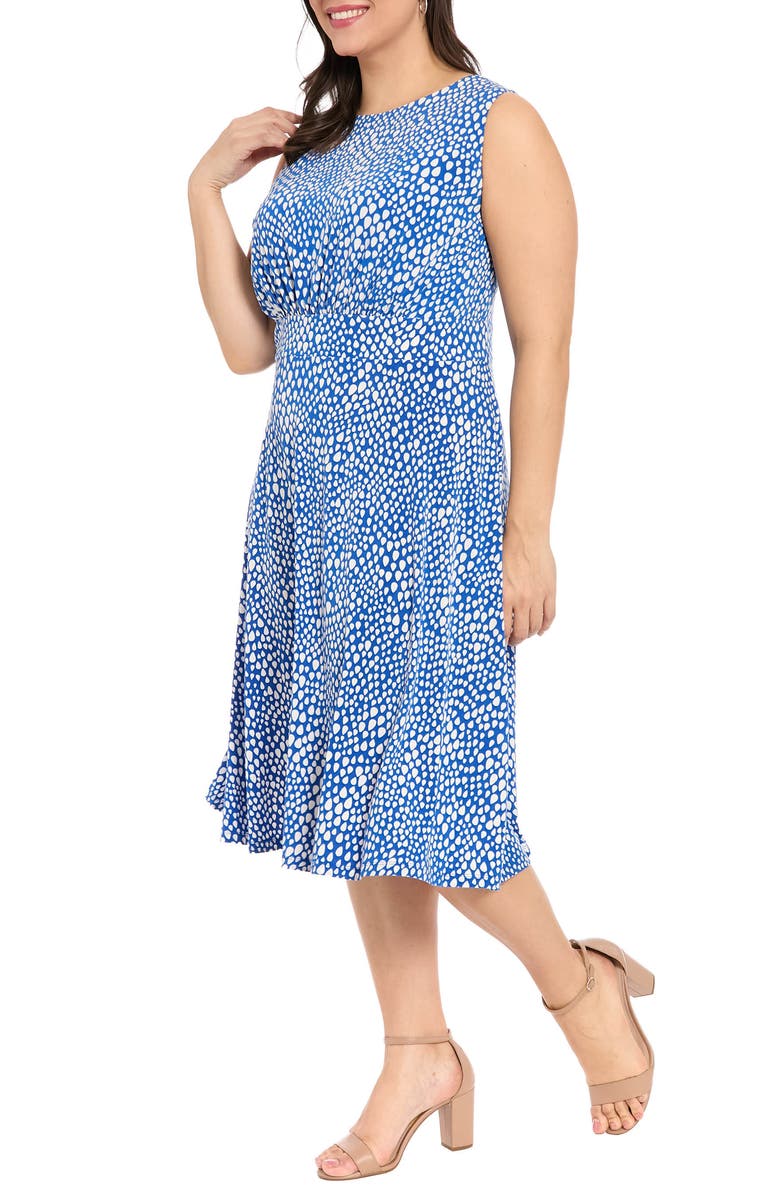 London Times Print Midi Dress, Alternate, color, Blue/ Ivory