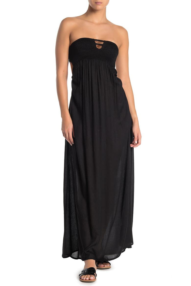 Strapless Maxi Cover-Up Dress, Main, color, BLACK