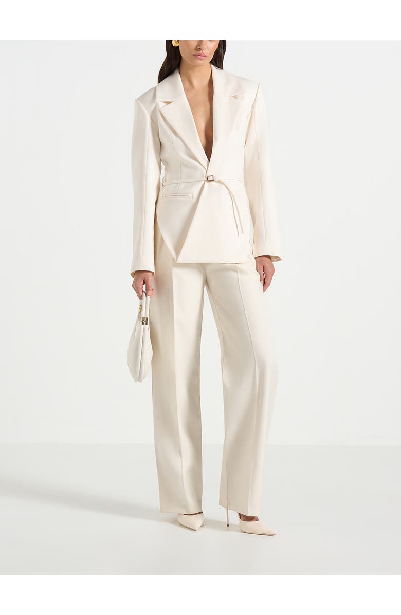 Manière De Voir Yuna Plunge Tailored Blazer With Belt, Alternate, color, Off White
