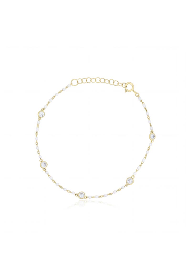White Enamel Bead CZ Chain Bracelet, Main, color, White