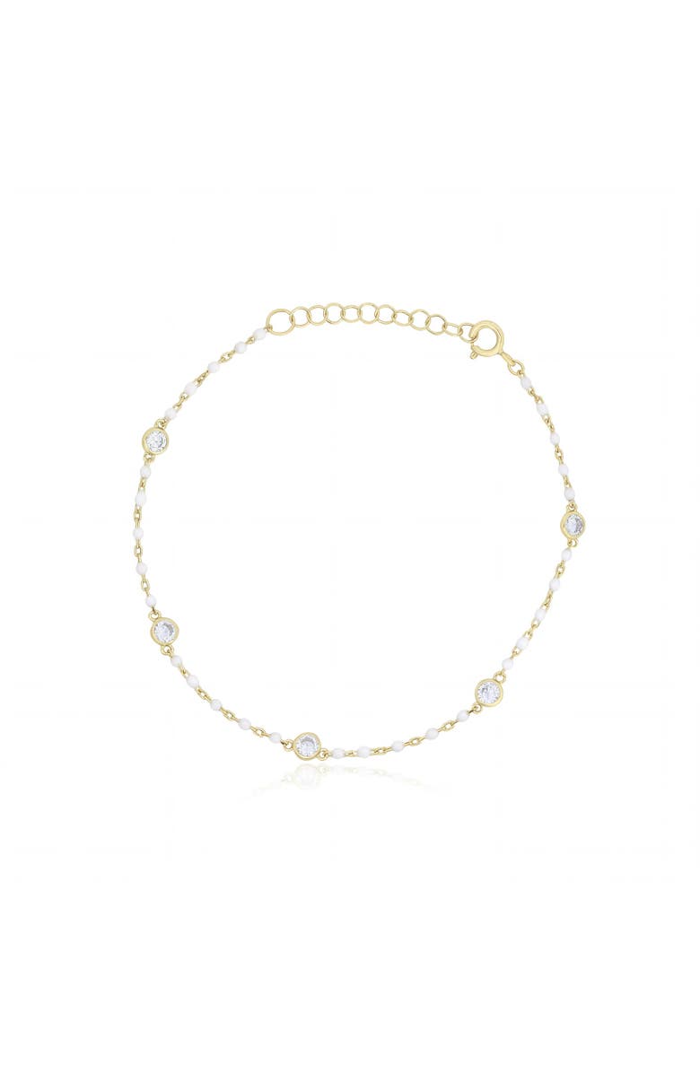 The Lovery Fine Jewelry White Enamel Bead CZ Chain Bracelet, Main, color, White