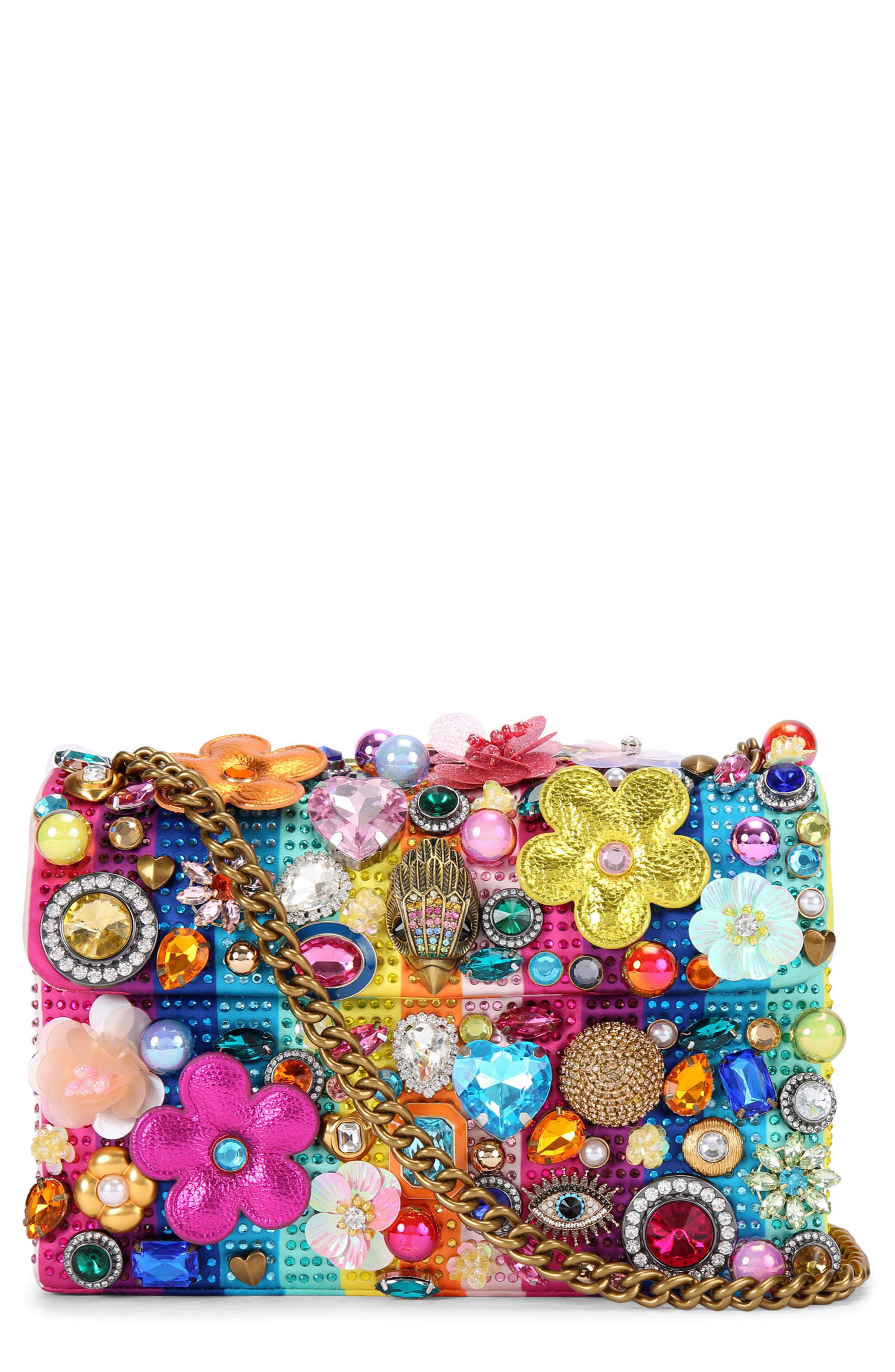 Kurt Geiger London Medium Kensington Tutti Fruitti Embellished Shoulder Bag, Main, color, Blue Multi