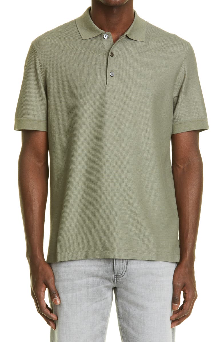 ZEGNA Honeycomb Short Sleeve Cotton & Silk Polo, Main, color, 