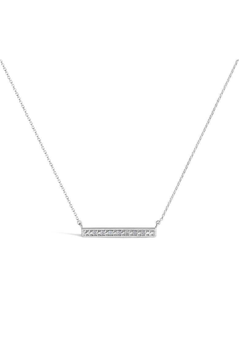 Sterling Silver Diamond Accent Milgrain Bar Pendant Necklace, Main, color, Silver