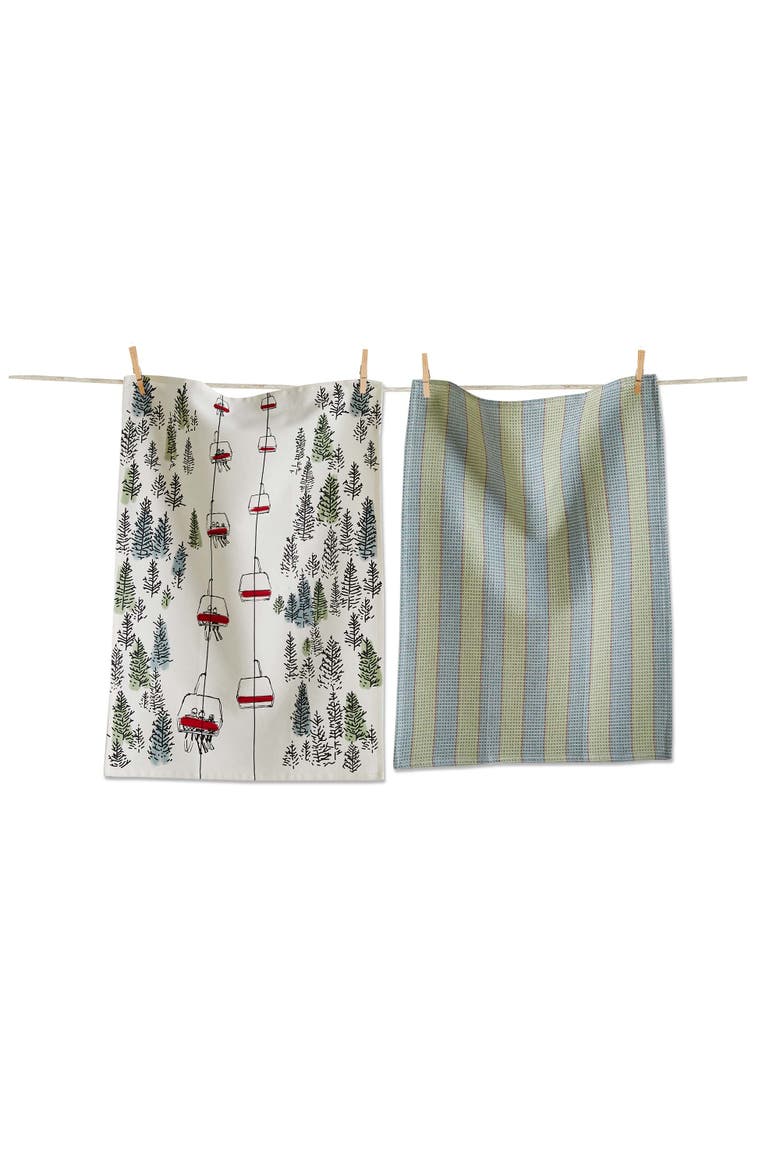 Ski Lift Dishtowel Set Green Multi Cotton Kitchen Towels, Main, color, Green