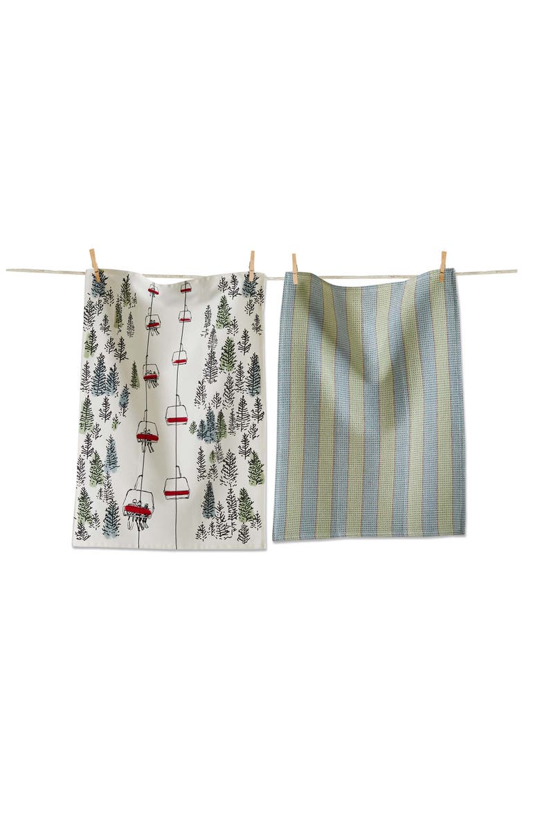 tag Ski Lift Dishtowel Set Green Multi Cotton Kitchen Towels, Main, color, Green
