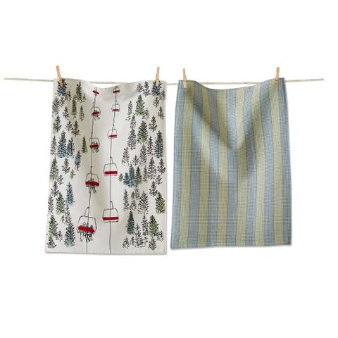 Ski Lift Dishtowel Set Green Multi Cotton Kitchen Towels