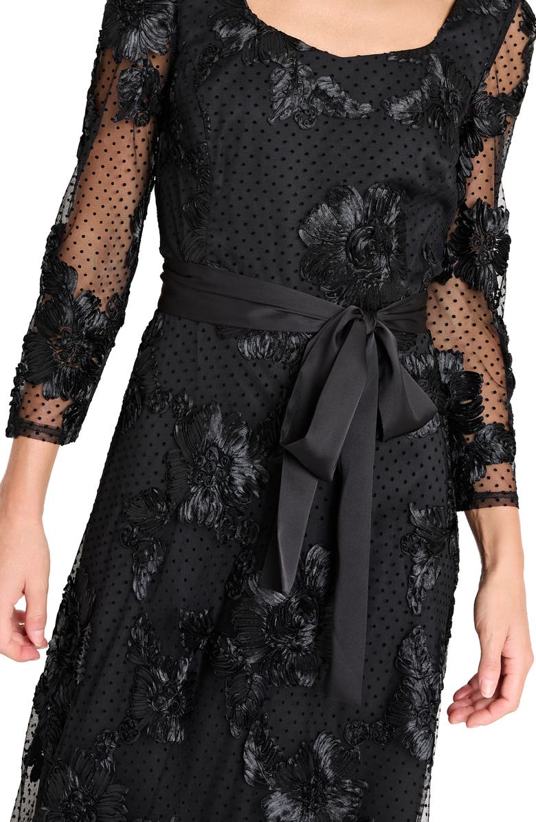 Tahari ASL Embroidered Sheer Long Sleeve Gown, Alternate, color, Black