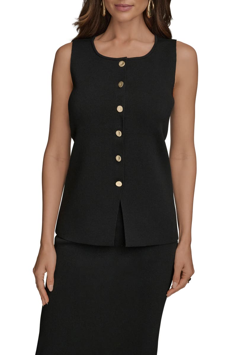 Donna Karan New York Button Front Knit Vest, Main, color, Black