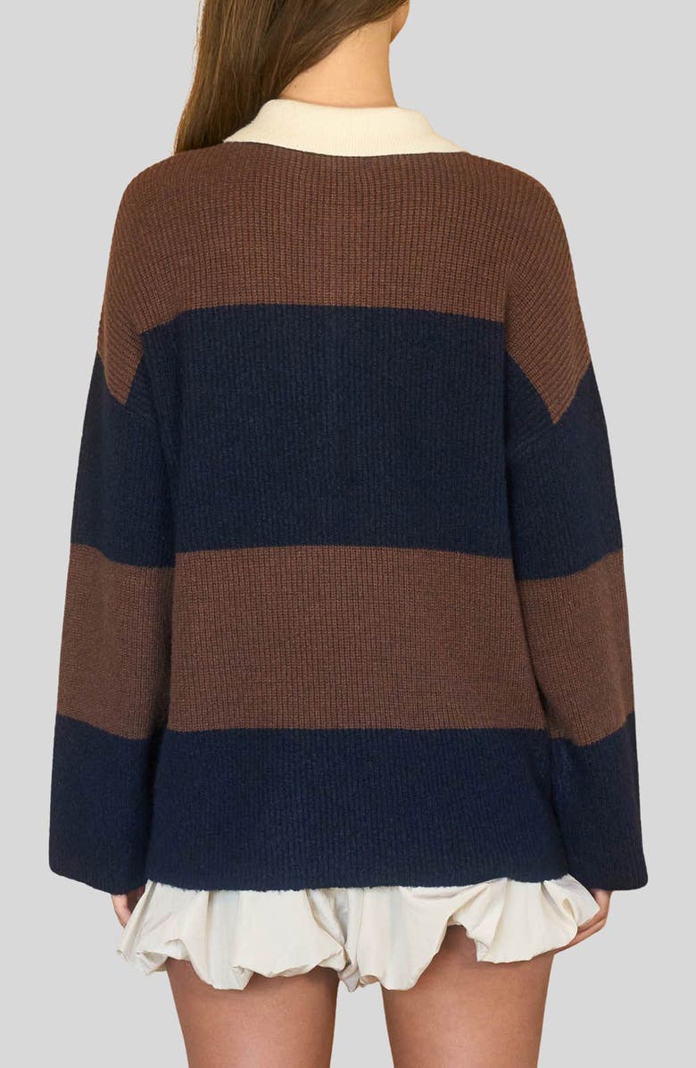 Blu Pepper Striped Polo Sweater, Alternate, color, Navy