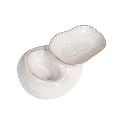Storied Home Dual Harmony Stoneware Pedestal Dish In White