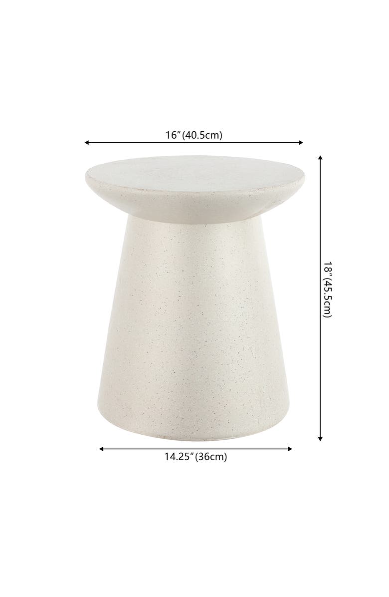 JONATHAN Y Hollie Minimalist Frosted Polyresin Indoor/Outdoor Accent Table, All-Weather Textured Round Pedestal Side Table & Stool, Alternate, color, Cream Terrazzo