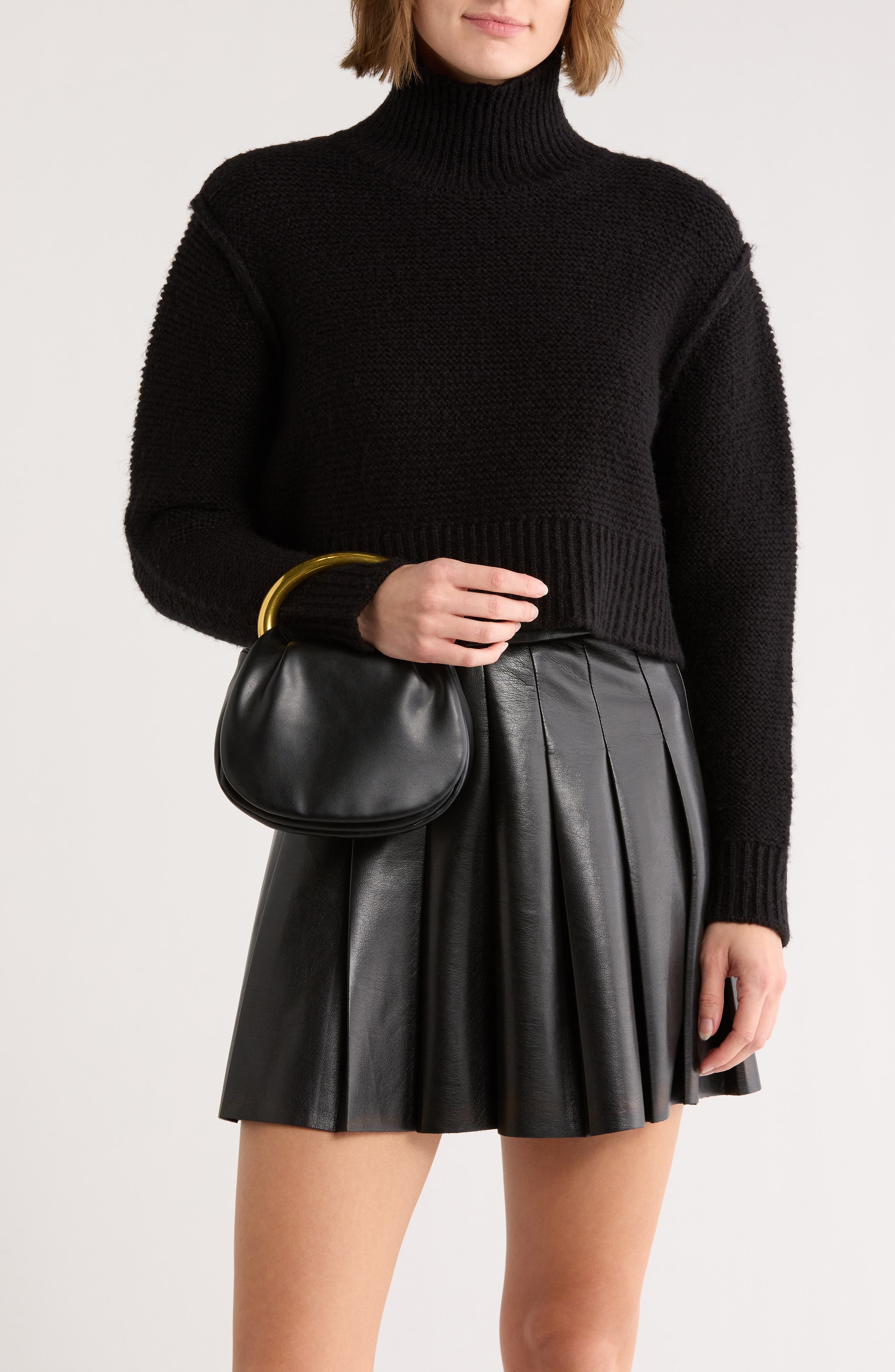 BCBG Statement Hardware Clutch, Alternate, color, Black