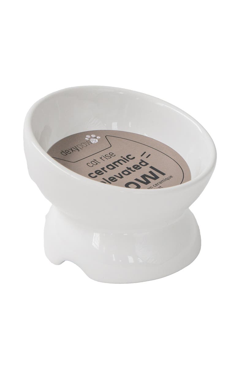 Dexypaws Elevated Ceramic Bowl For Cats 7oz Capacity, Main, color, White
